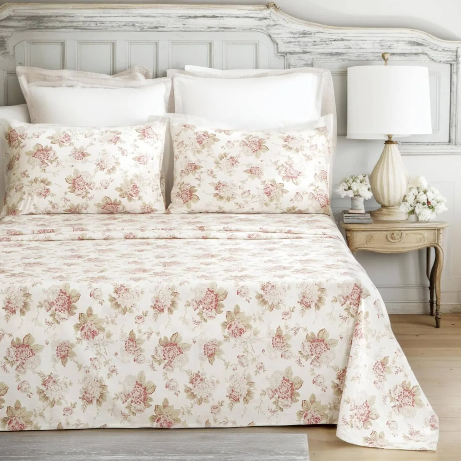 Hint of Mint Dainty Cottage Floral Roses Cotton Flat Sheet Only w/ Pillow Case