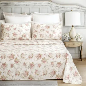 Hint of Mint Dainty Cottage Floral Roses Cotton Flat Sheet Only w/ Pillow Case