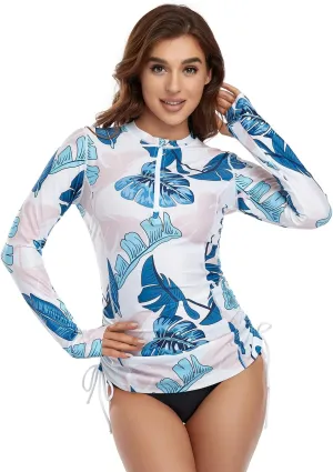HISKYWIN Women's Long Sleeve UV Sun Protection Rash Guard Side Adjustable Wetsuit Swimsuit Top