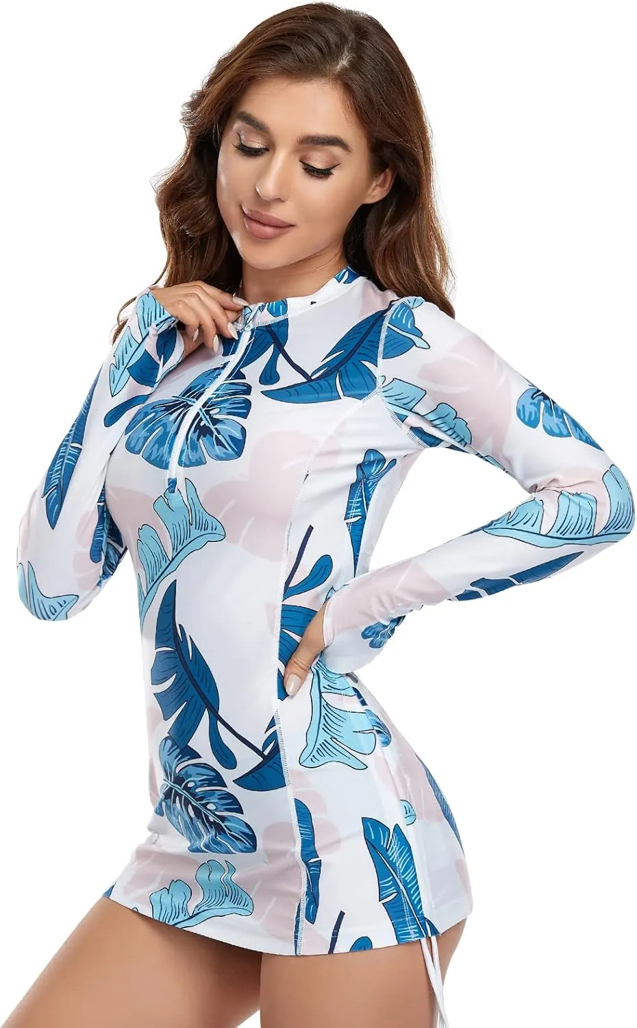 HISKYWIN Women's Long Sleeve UV Sun Protection Rash Guard Side Adjustable Wetsuit Swimsuit Top