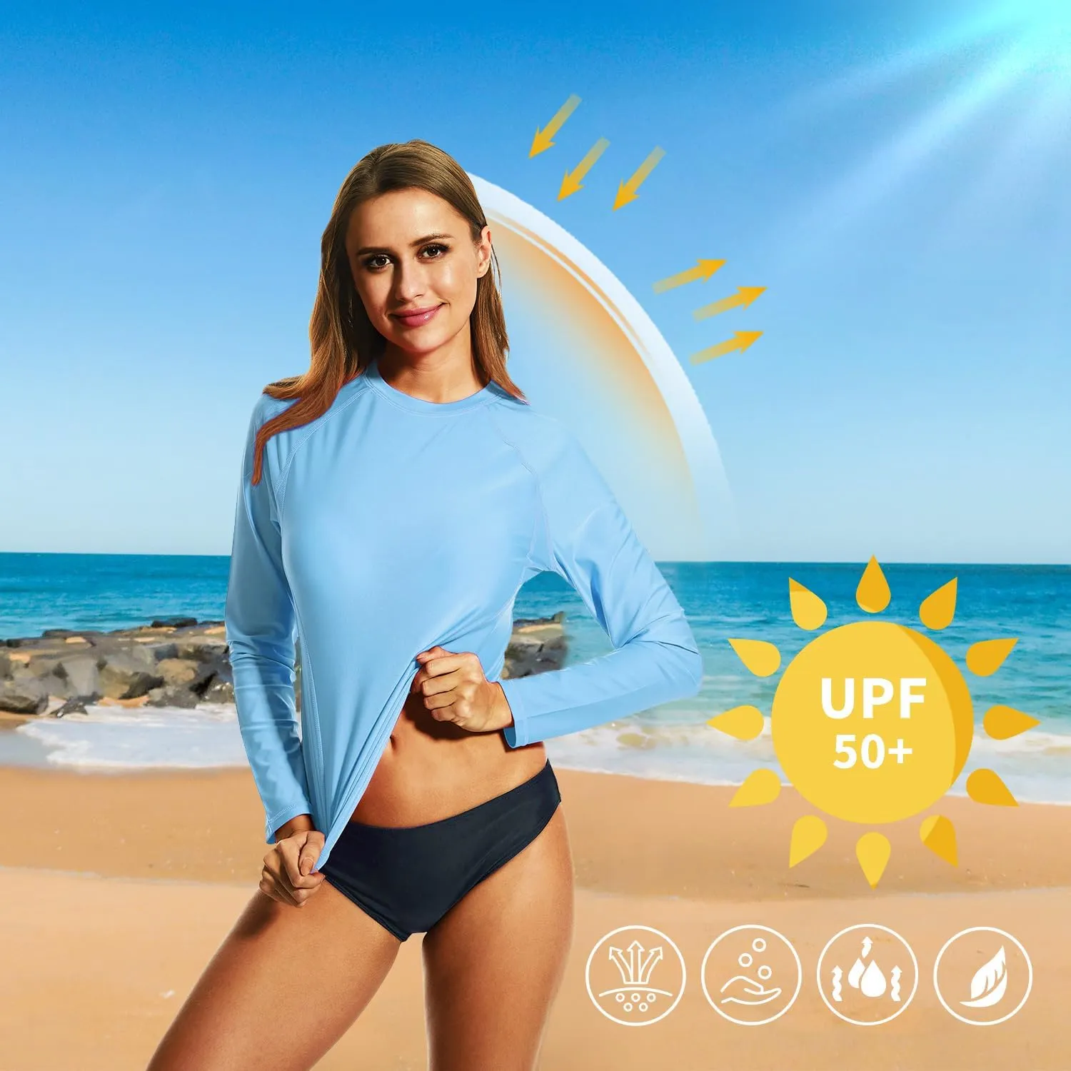 HODOSPORTS Women's UPF 50  Rash Guard Swimsuit UV Sun Protection Swim Shirt Long Sleeve