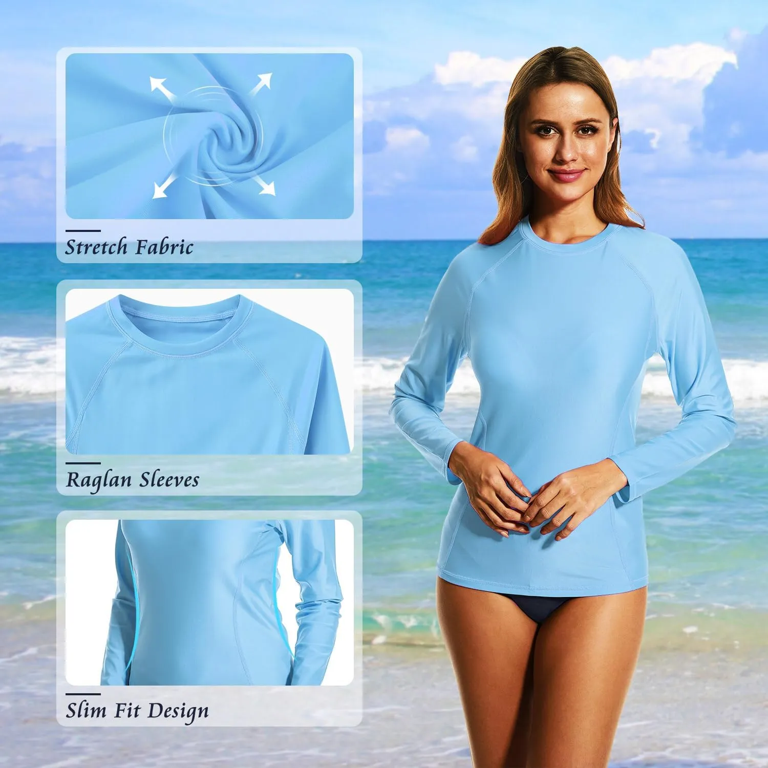 HODOSPORTS Women's UPF 50  Rash Guard Swimsuit UV Sun Protection Swim Shirt Long Sleeve