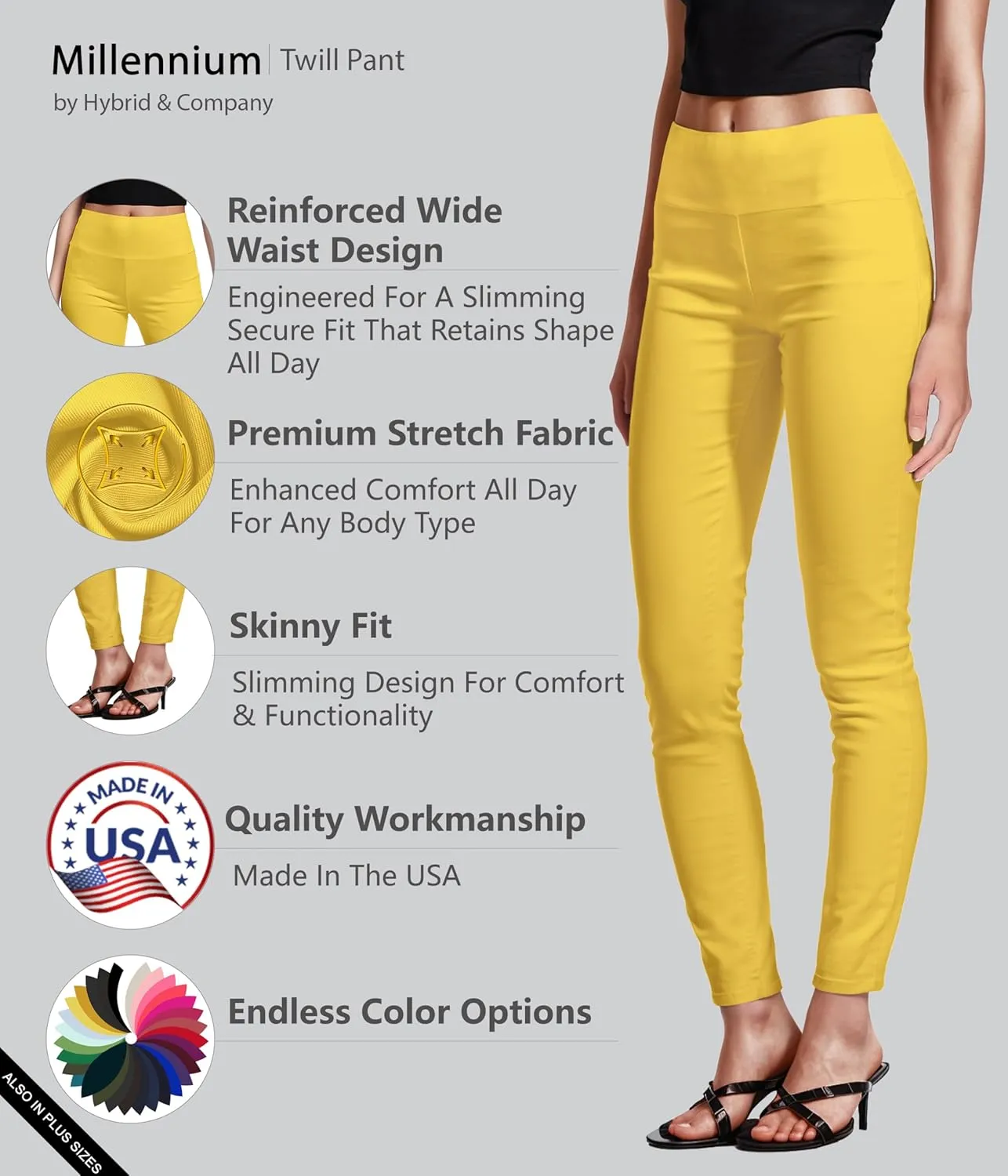 Hybrid & Company Super Comfy Stretch with Full Elastic Waist Pull On Millennium Twill Pant