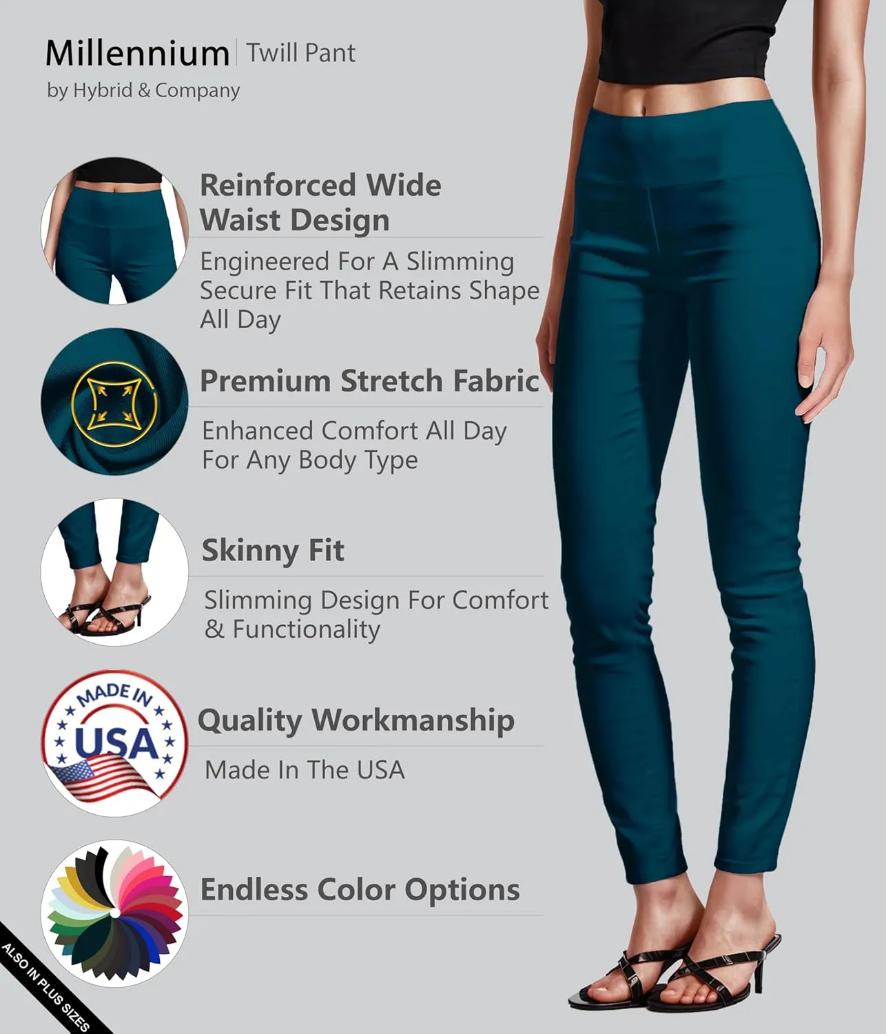 Hybrid & Company Super Comfy Stretch with Full Elastic Waist Pull On Millennium Twill Pant