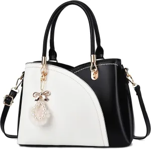 I IHAYNER Womens Leather Handbags Purses for Girls Top-handle Large Totes Satchel Shoulder Bag for Ladies with Pompom
