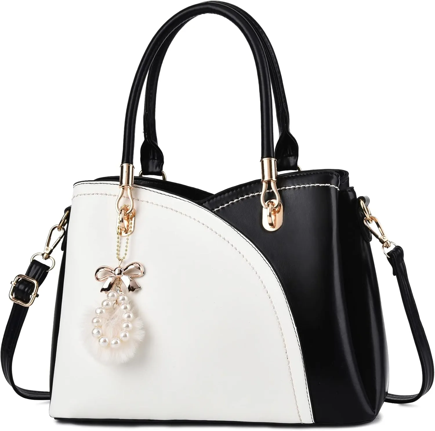 I IHAYNER Womens Leather Handbags Purses for Girls Top-handle Large Totes Satchel Shoulder Bag for Ladies with Pompom