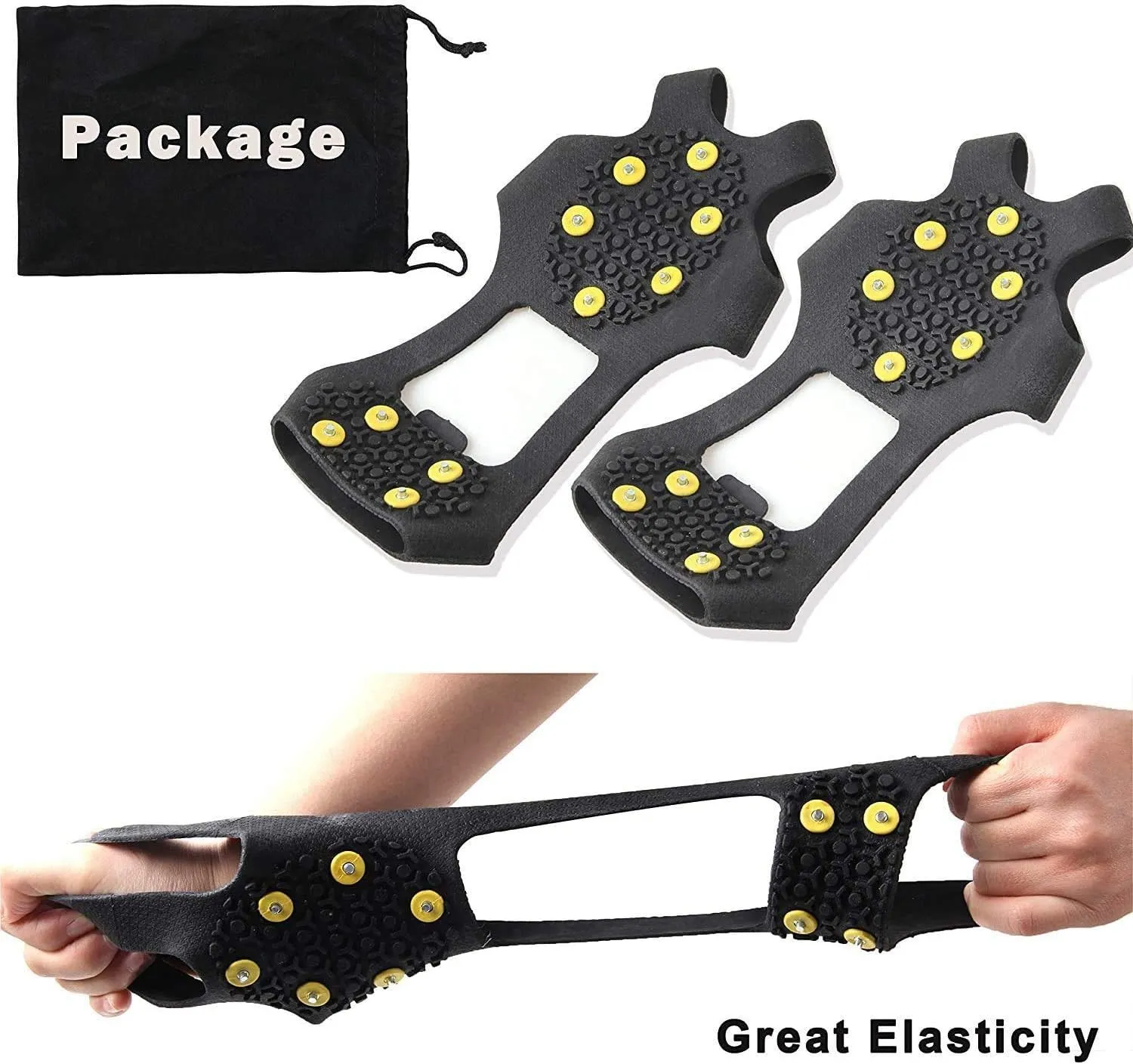 Ice Cleats Snow Traction Cleats, 10-Studs Walk Traction Cleats Crampons for Walking on Snow and Ice Anti Slip Rubber Walking Cleats Slip-on Stretch Footwear for Women Men Kids