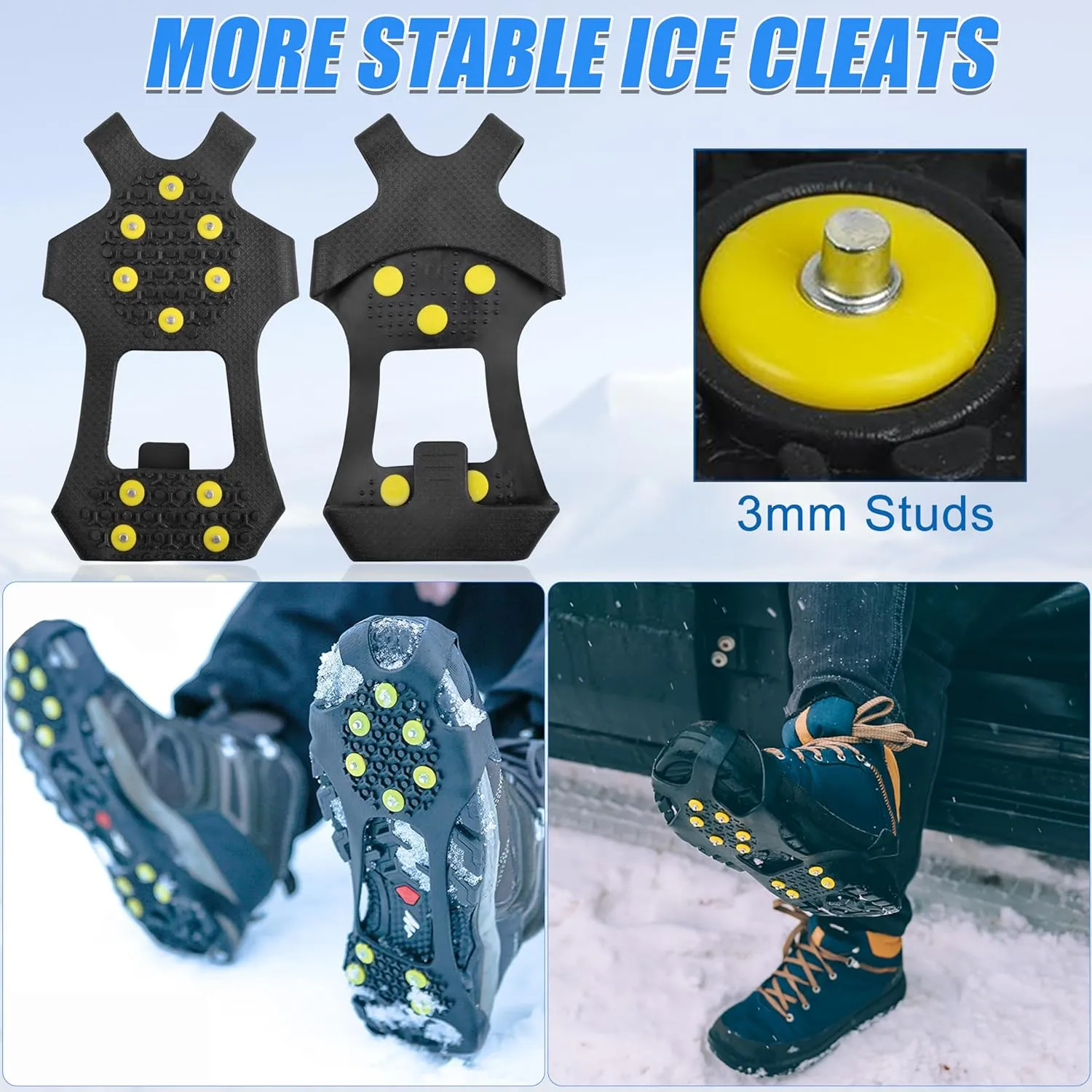 Ice Cleats Snow Traction Cleats, 10-Studs Walk Traction Cleats Crampons for Walking on Snow and Ice Anti Slip Rubber Walking Cleats Slip-on Stretch Footwear for Women Men Kids