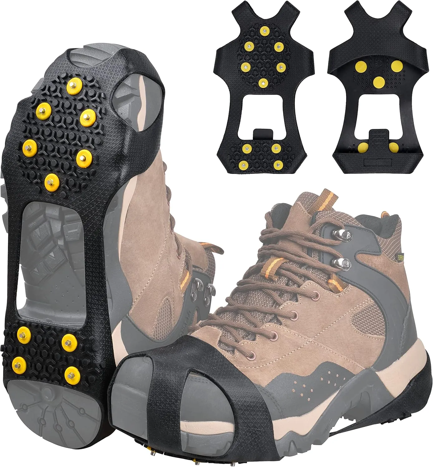 Ice Cleats Snow Traction Cleats, 10-Studs Walk Traction Cleats Crampons for Walking on Snow and Ice Anti Slip Rubber Walking Cleats Slip-on Stretch Footwear for Women Men Kids