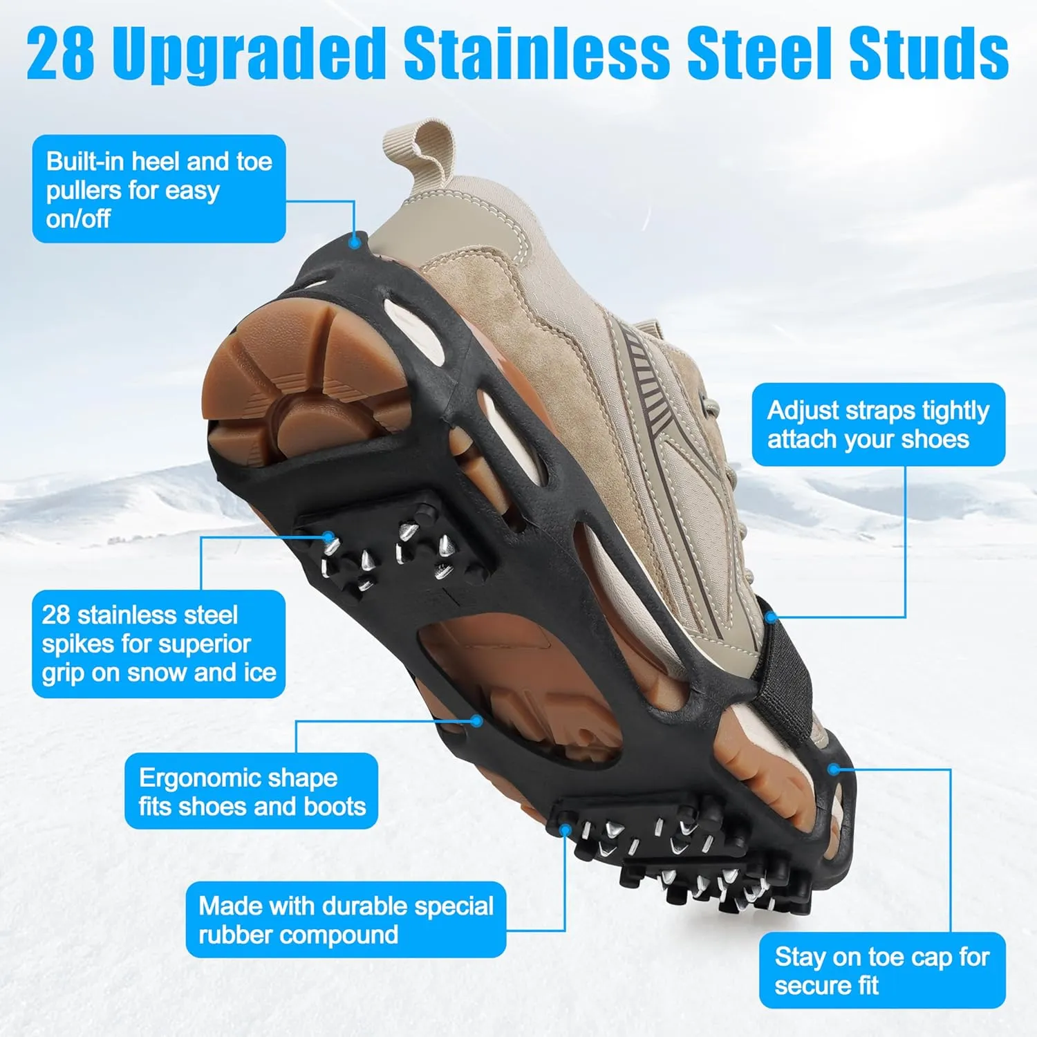 Ice Cleats Snow Traction Cleats Crampons for Shoes and Boots Men Women Anti Slip Ice Shoes Gripper Overshoe Slip-on Stretch Footwear