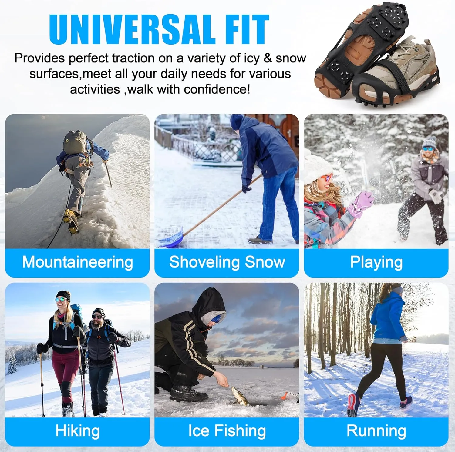 Ice Cleats Snow Traction Cleats Crampons for Shoes and Boots Men Women Anti Slip Ice Shoes Gripper Overshoe Slip-on Stretch Footwear