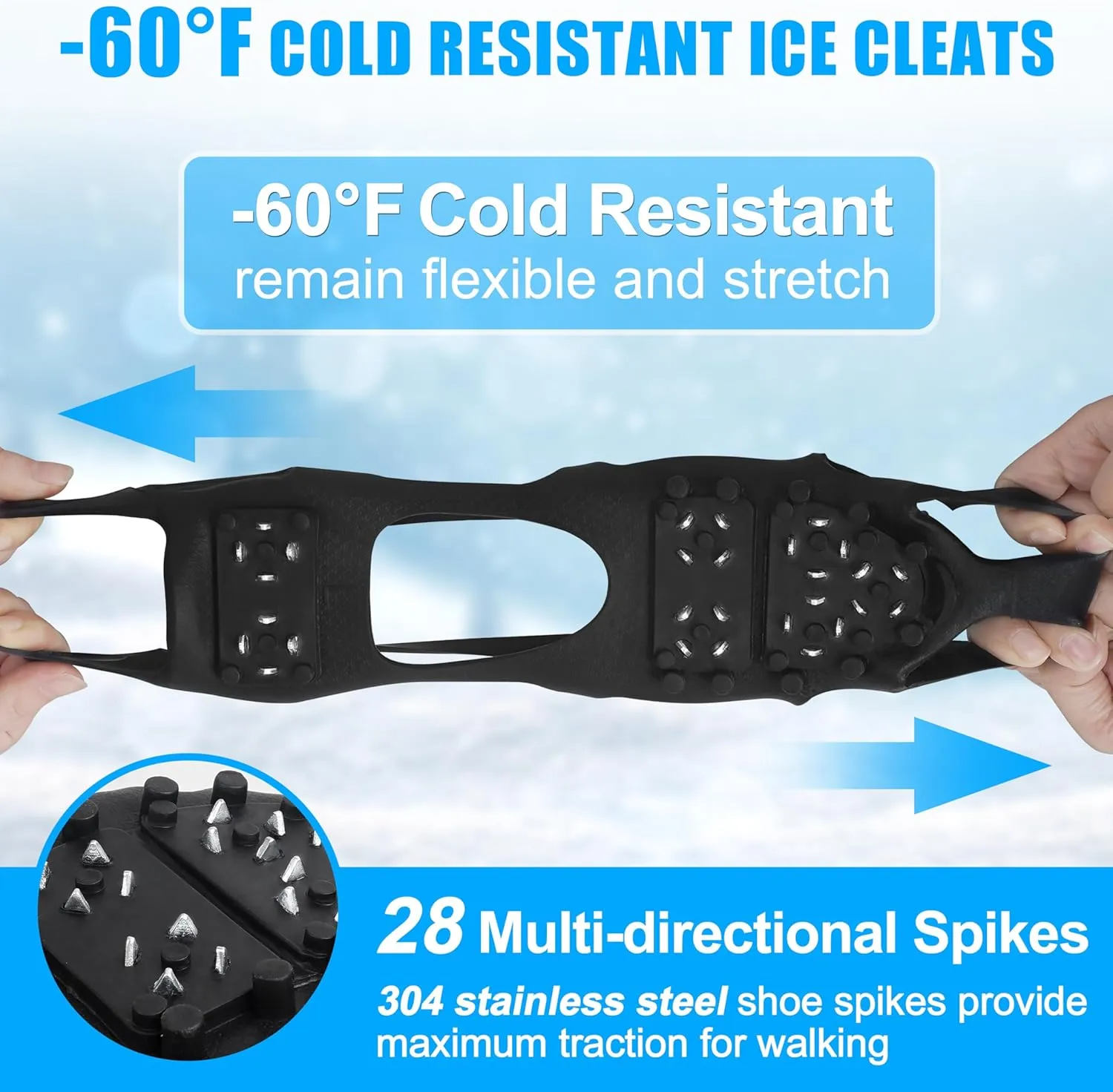 Ice Cleats Snow Traction Cleats Crampons for Shoes and Boots Men Women Anti Slip Ice Shoes Gripper Overshoe Slip-on Stretch Footwear