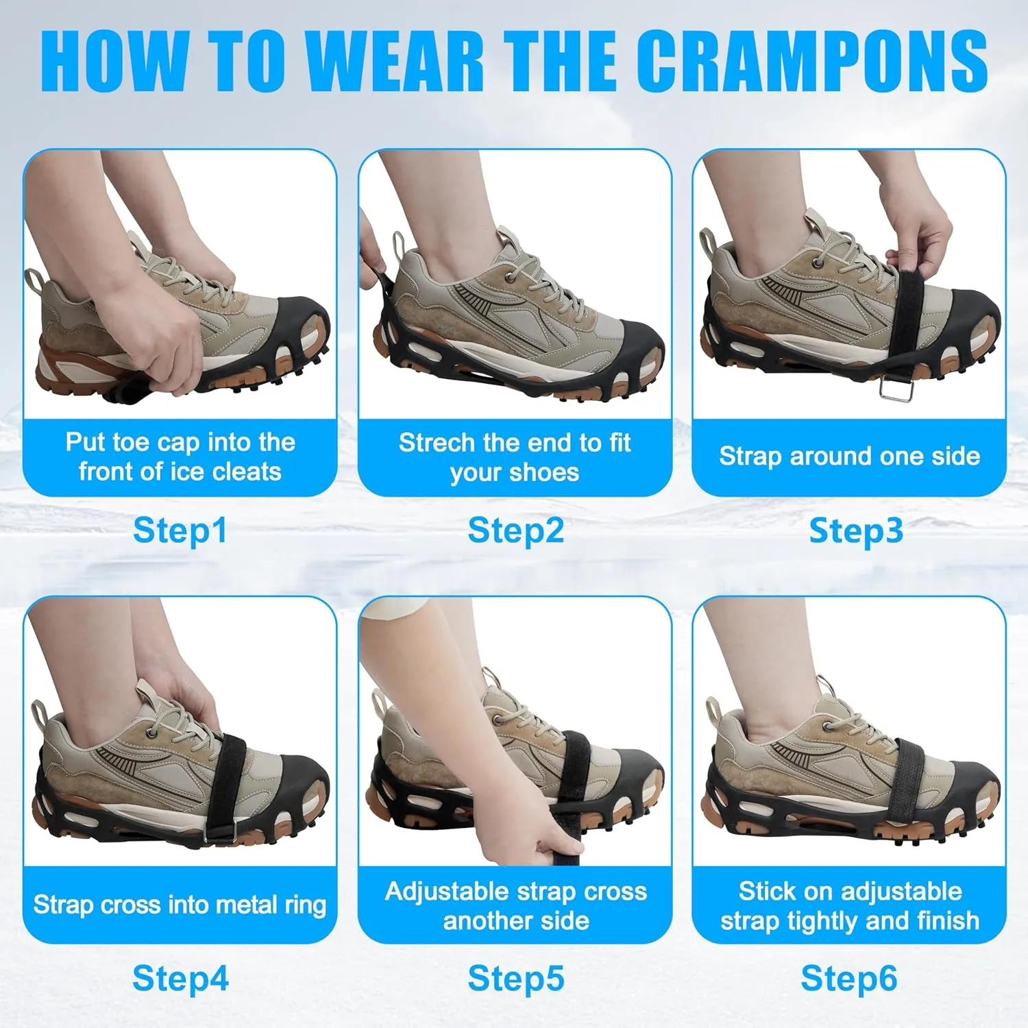 Ice Cleats Snow Traction Cleats Crampons for Shoes and Boots Men Women Anti Slip Ice Shoes Gripper Overshoe Slip-on Stretch Footwear