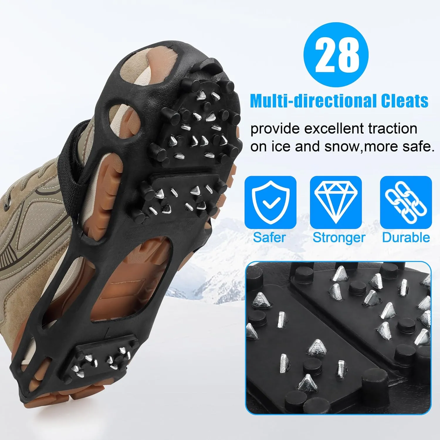 Ice Cleats Snow Traction Cleats Crampons for Shoes and Boots Men Women Anti Slip Ice Shoes Gripper Overshoe Slip-on Stretch Footwear
