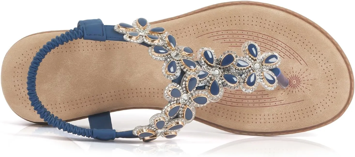 iCKER Women Sandals Rhinestone Dressy Casual Summer flat flip flops Comfortable Sandals