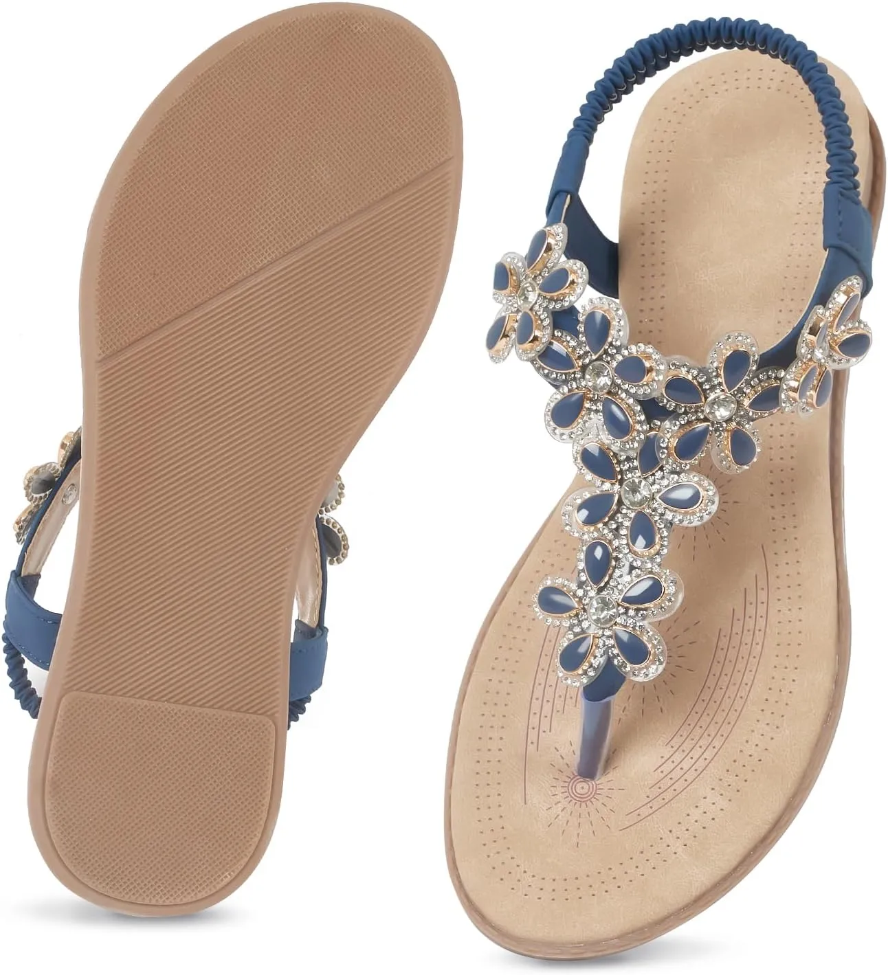 iCKER Women Sandals Rhinestone Dressy Casual Summer flat flip flops Comfortable Sandals
