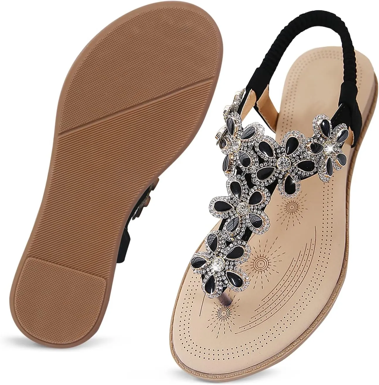 iCKER Women Sandals Rhinestone Dressy Casual Summer flat flip flops Comfortable Sandals