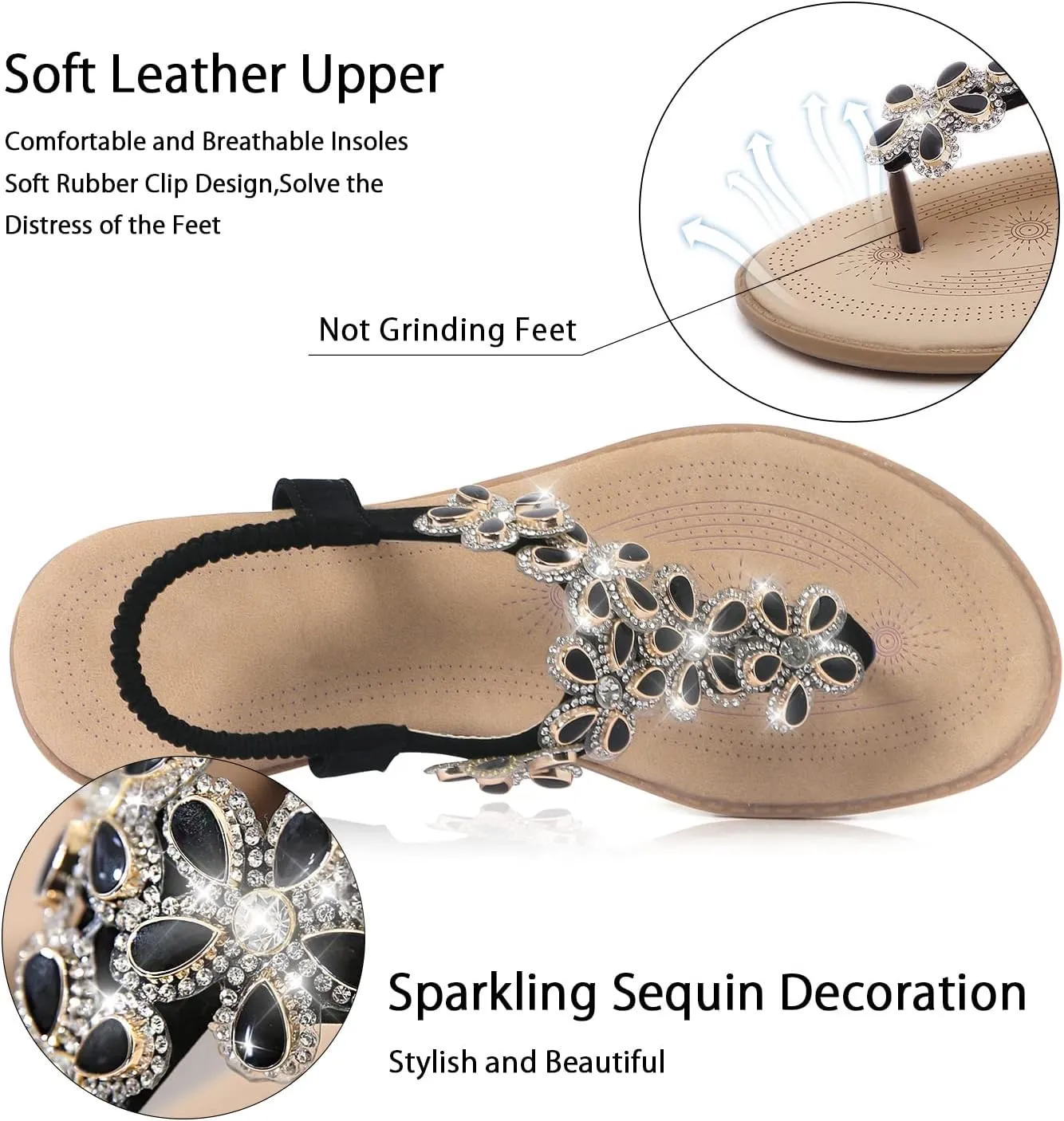 iCKER Women Sandals Rhinestone Dressy Casual Summer flat flip flops Comfortable Sandals