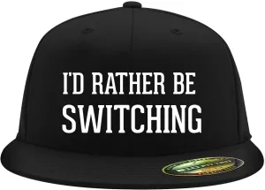 I'd Rather Be Switching - Flexfit 6210 Structured Flat Bill Fitted Hat | Baseball Cap for Men and Women | Snapback Closure