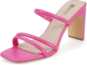IDIFU IN3 High Heels Strappy Chunky Block Heels Square Toe Three Strap Slip On Heels Comfortable Slides Heeled Sandals Sexy Wedding Party Dress Shoes Open Toe Mules Heels for Women