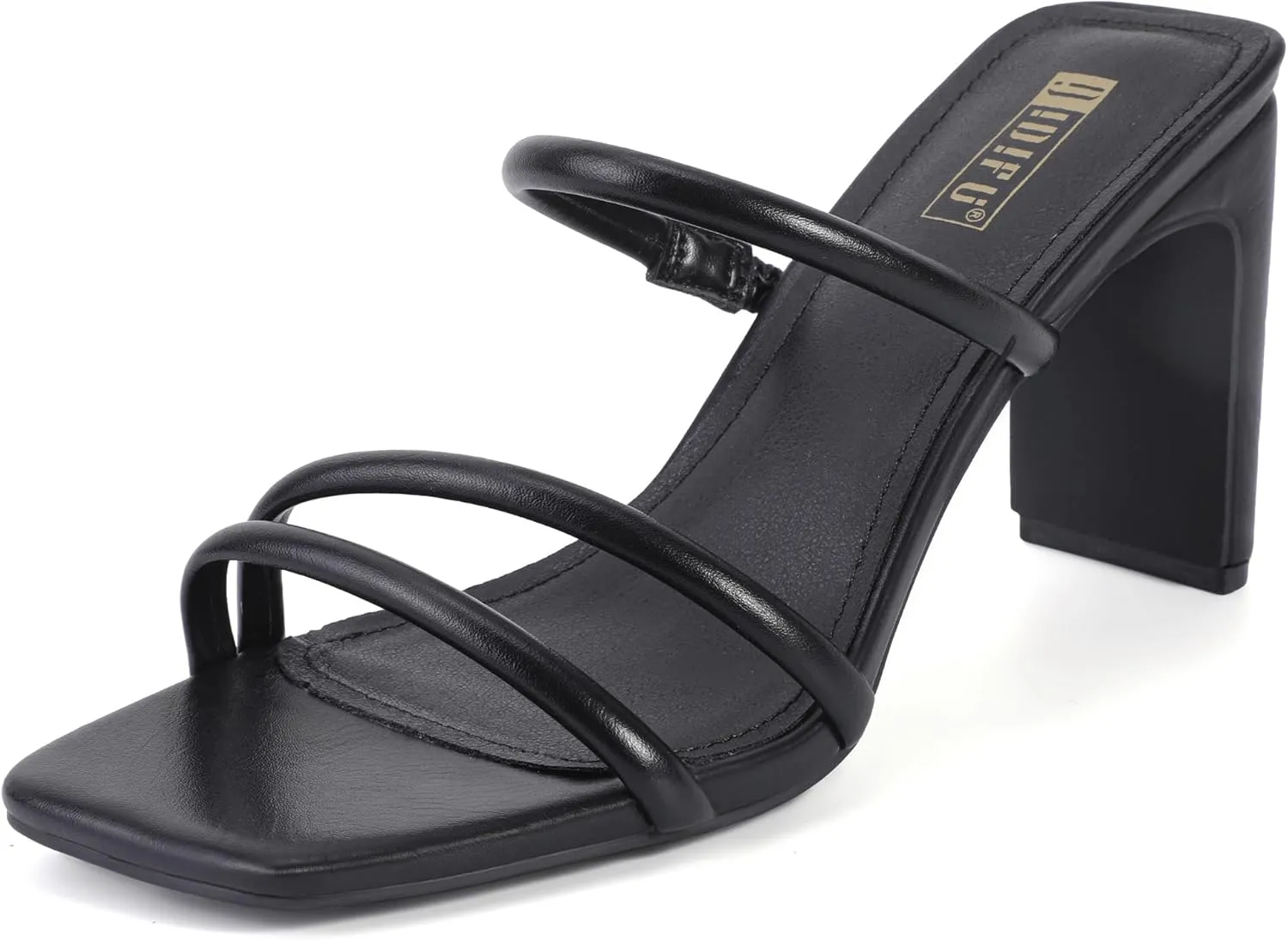 IDIFU IN3 High Heels Strappy Chunky Block Heels Square Toe Three Strap Slip On Heels Comfortable Slides Heeled Sandals Sexy Wedding Party Dress Shoes Open Toe Mules Heels for Women