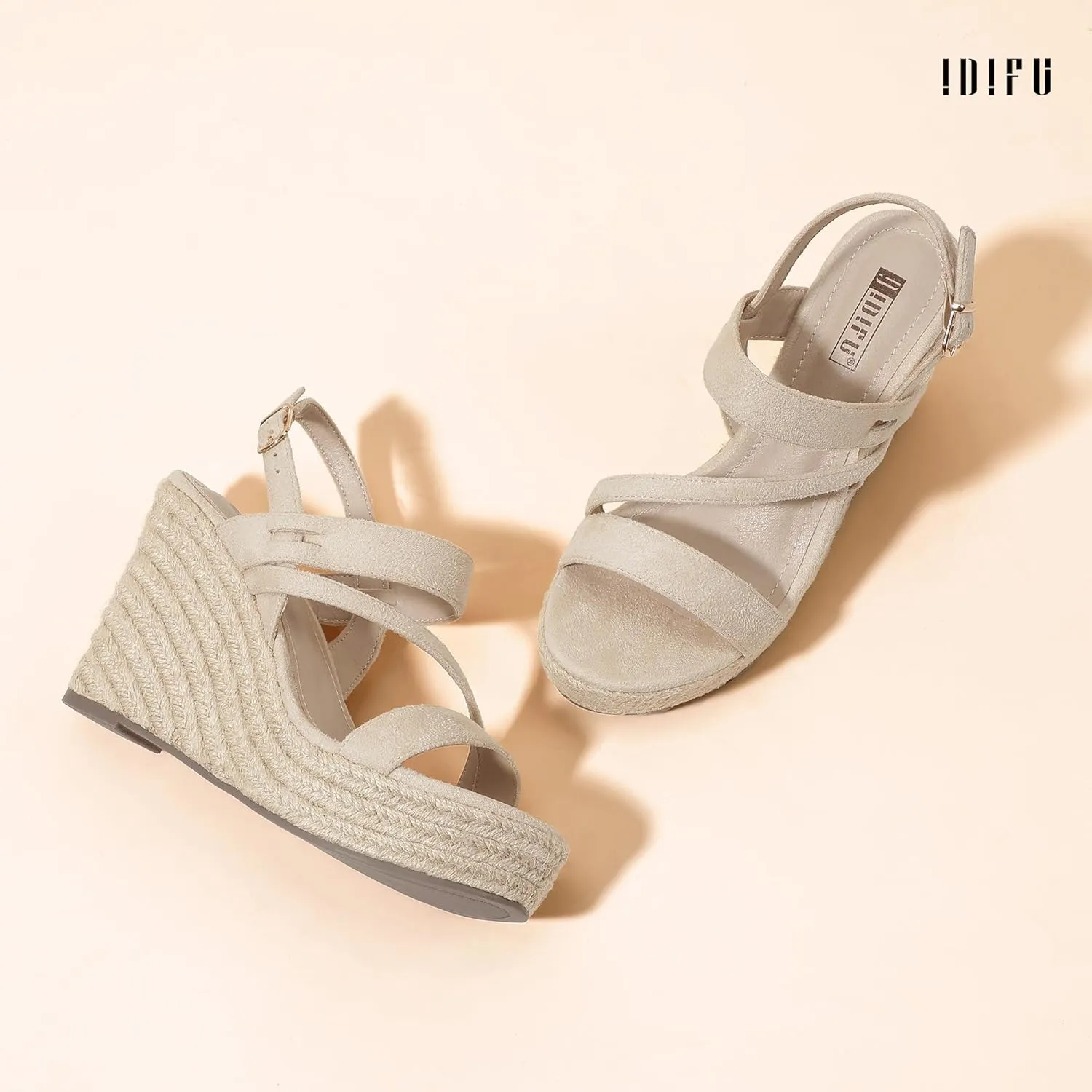 IDIFU IN4 Espadrille Wedge Sandals for Women Platform Wedges Heels Wedding Bridal Ladies Open Toe Dressy Sandals Comfortable Summer Ankle Strap Strappy High Heel Wedges