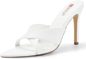 IDIFU IN4 High Heels for Women Strappy Stiletto Pointed Toe Slip On Slide Heels Comfortable Cross Strap Heel Sandals Sexy Cute Wedding Party Dress Shoes Open Toe Mule Heeled Sandals
