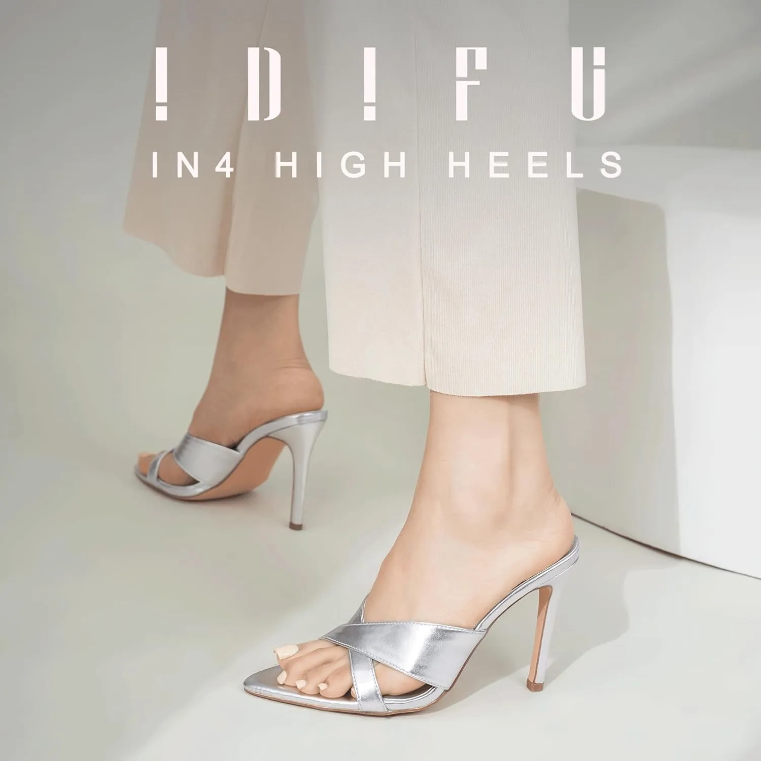 IDIFU IN4 High Heels for Women Strappy Stiletto Pointed Toe Slip On Slide Heels Comfortable Cross Strap Heel Sandals Sexy Cute Wedding Party Dress Shoes Open Toe Mule Heeled Sandals