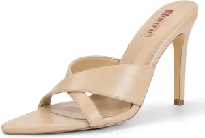 IDIFU IN4 High Heels for Women Strappy Stiletto Pointed Toe Slip On Slide Heels Comfortable Cross Strap Heel Sandals Sexy Cute Wedding Party Dress Shoes Open Toe Mule Heeled Sandals