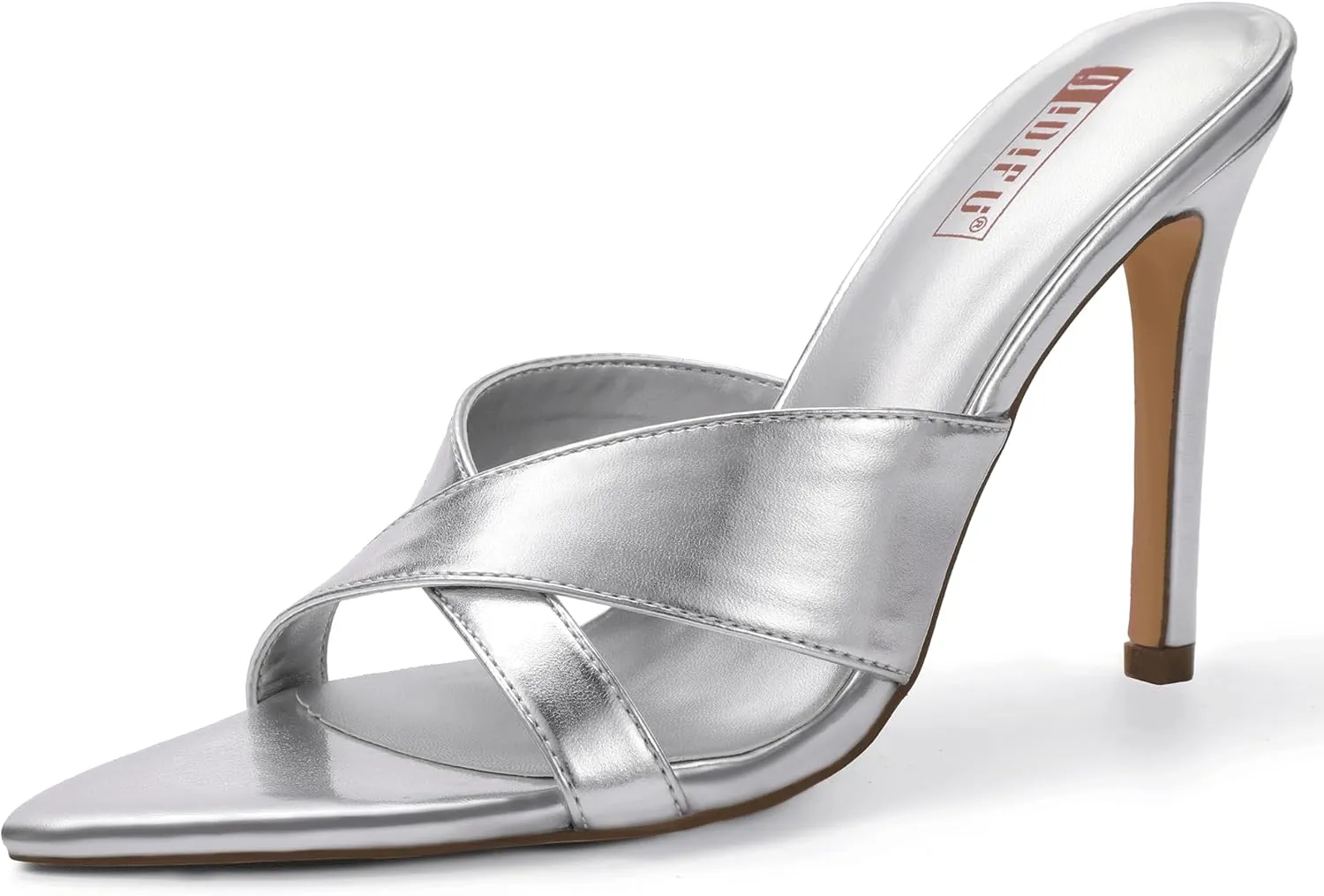 IDIFU IN4 High Heels for Women Strappy Stiletto Pointed Toe Slip On Slide Heels Comfortable Cross Strap Heel Sandals Sexy Cute Wedding Party Dress Shoes Open Toe Mule Heeled Sandals