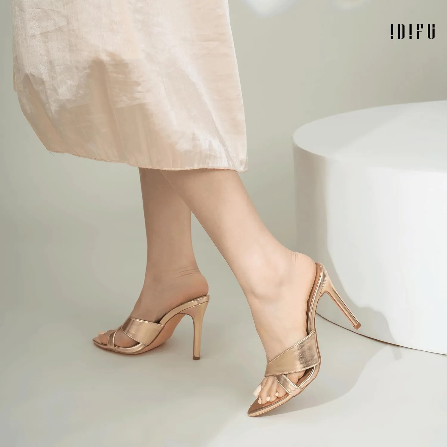 IDIFU IN4 High Heels for Women Strappy Stiletto Pointed Toe Slip On Slide Heels Comfortable Cross Strap Heel Sandals Sexy Cute Wedding Party Dress Shoes Open Toe Mule Heeled Sandals
