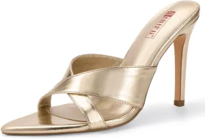 IDIFU IN4 High Heels for Women Strappy Stiletto Pointed Toe Slip On Slide Heels Comfortable Cross Strap Heel Sandals Sexy Cute Wedding Party Dress Shoes Open Toe Mule Heeled Sandals
