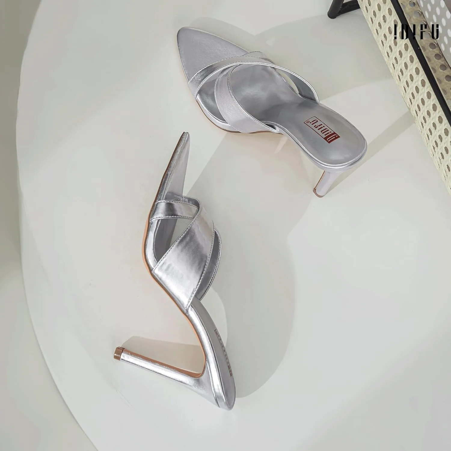 IDIFU IN4 High Heels for Women Strappy Stiletto Pointed Toe Slip On Slide Heels Comfortable Cross Strap Heel Sandals Sexy Cute Wedding Party Dress Shoes Open Toe Mule Heeled Sandals