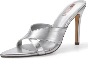 IDIFU IN4 High Heels for Women Strappy Stiletto Pointed Toe Slip On Slide Heels Comfortable Cross Strap Heel Sandals Sexy Cute Wedding Party Dress Shoes Open Toe Mule Heeled Sandals