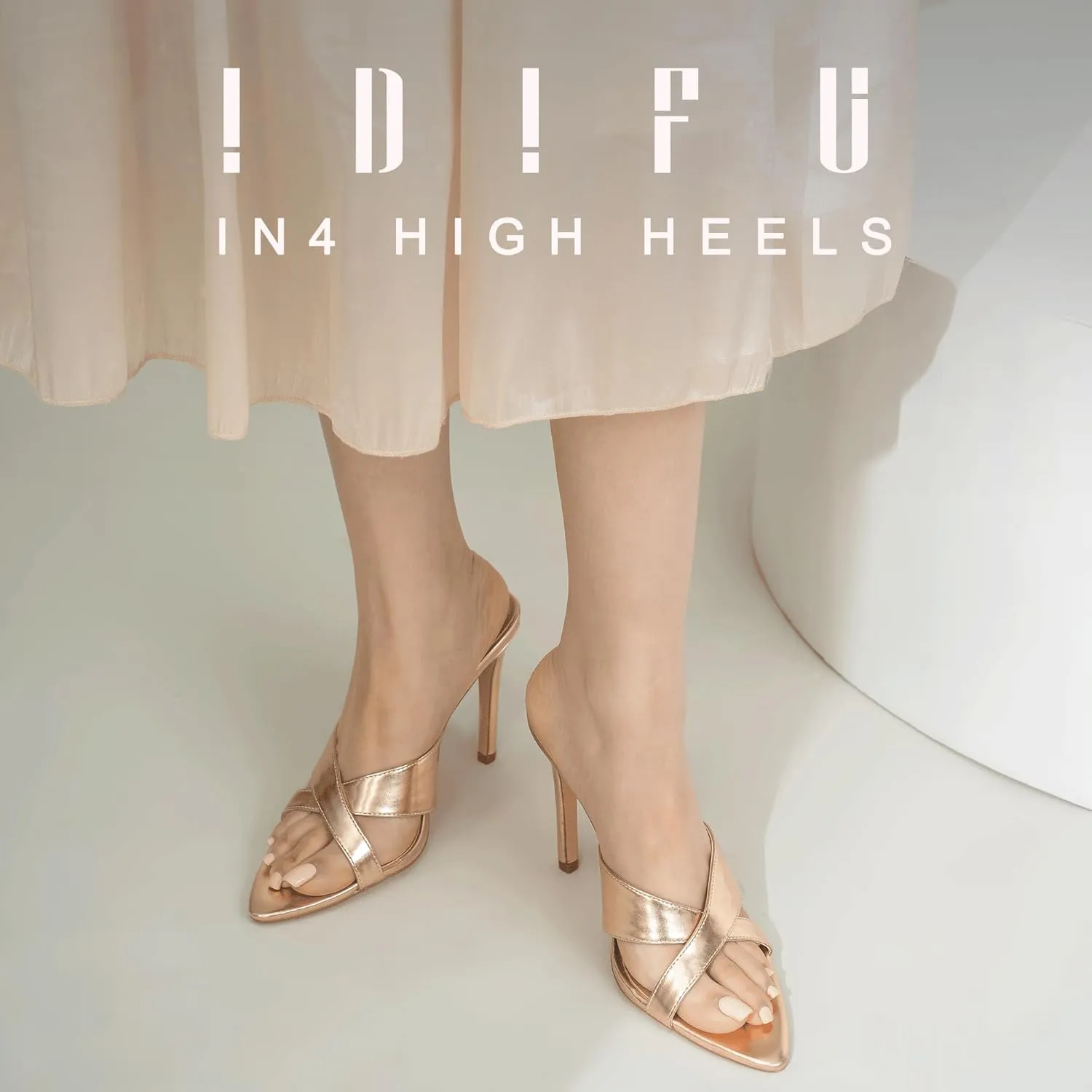 IDIFU IN4 High Heels for Women Strappy Stiletto Pointed Toe Slip On Slide Heels Comfortable Cross Strap Heel Sandals Sexy Cute Wedding Party Dress Shoes Open Toe Mule Heeled Sandals