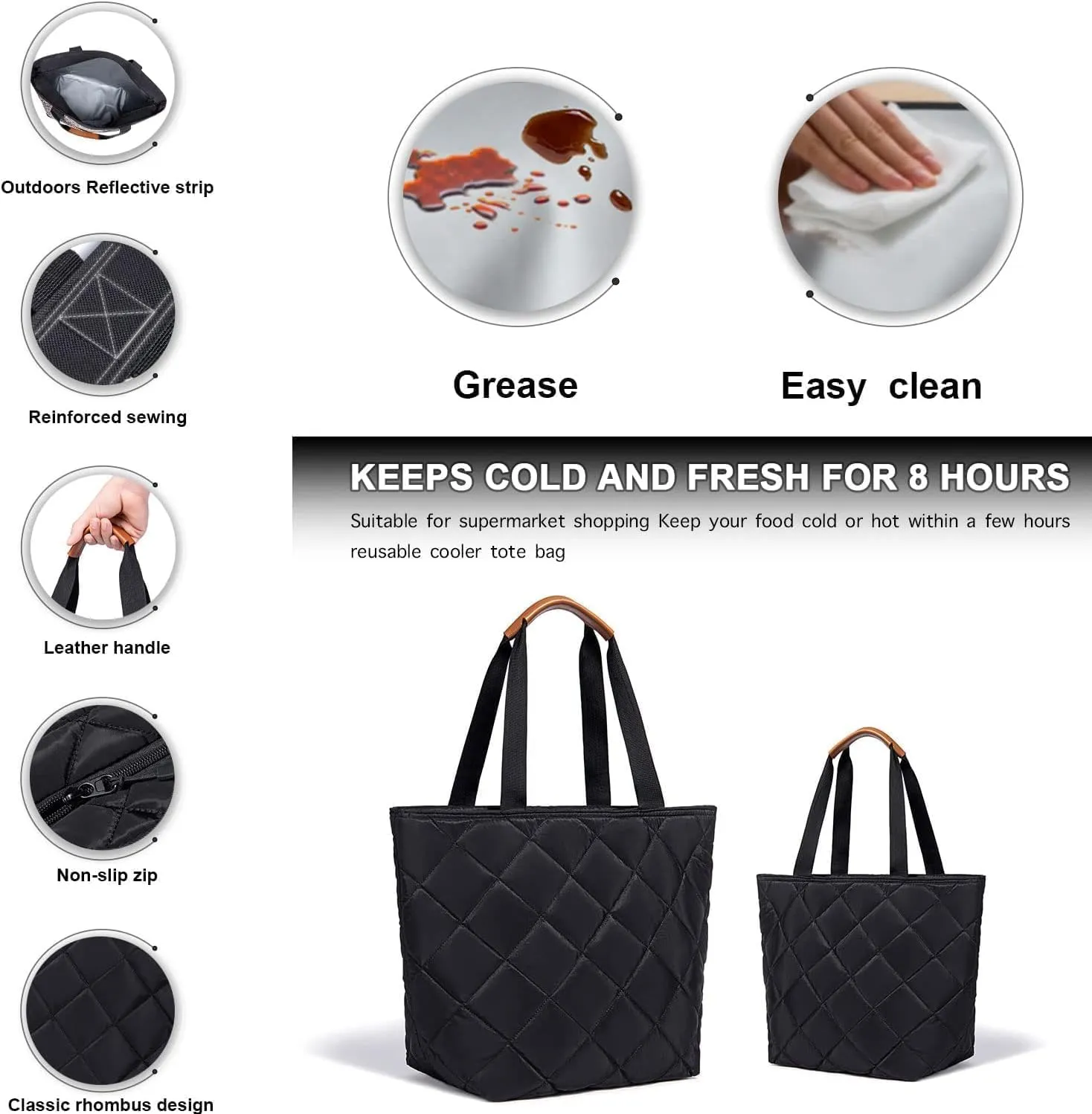 Insulated Cooler Tote Bag - Large, Reusable Grocery Bag - Ideal for Travel, Picnics & Delivery - Keeps Food Hot or Cold