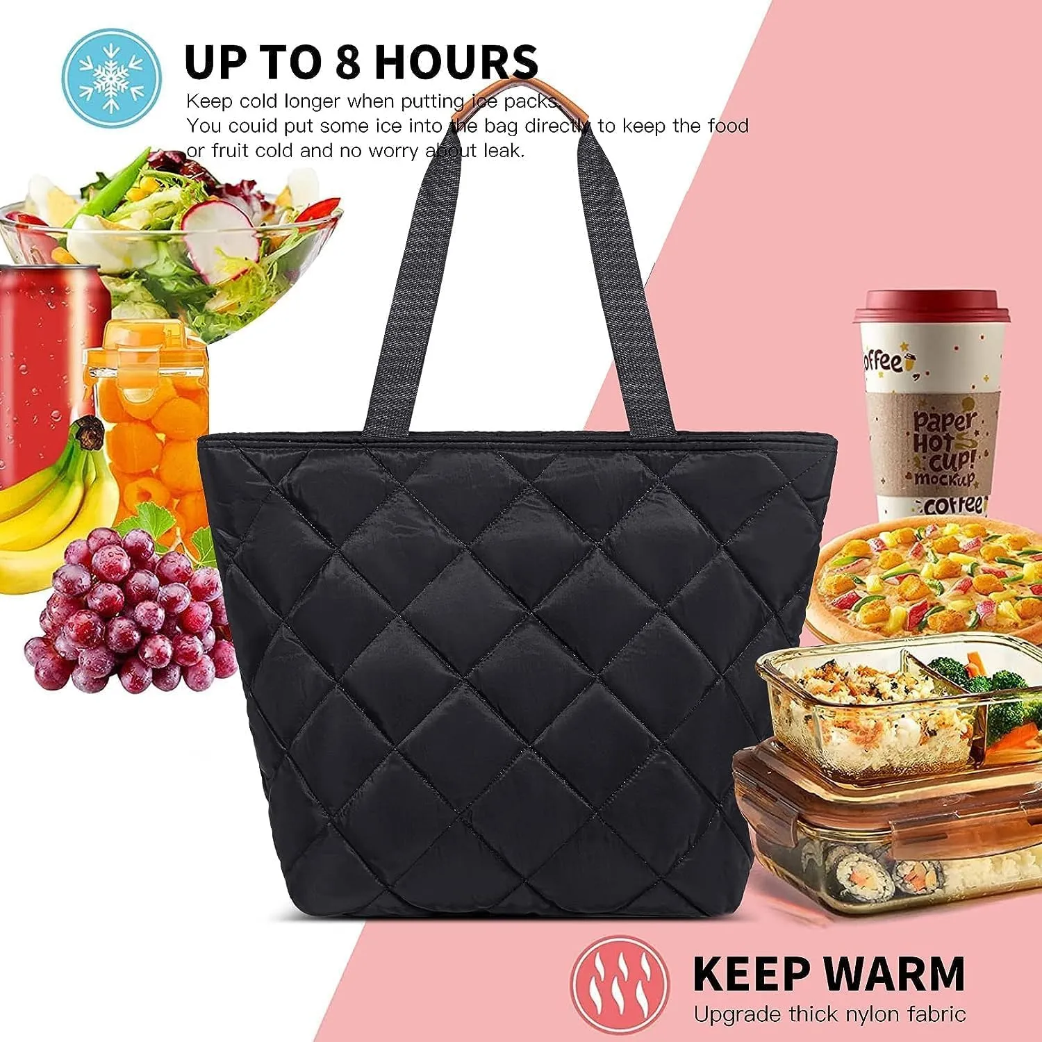 Insulated Cooler Tote Bag - Large, Reusable Grocery Bag - Ideal for Travel, Picnics & Delivery - Keeps Food Hot or Cold