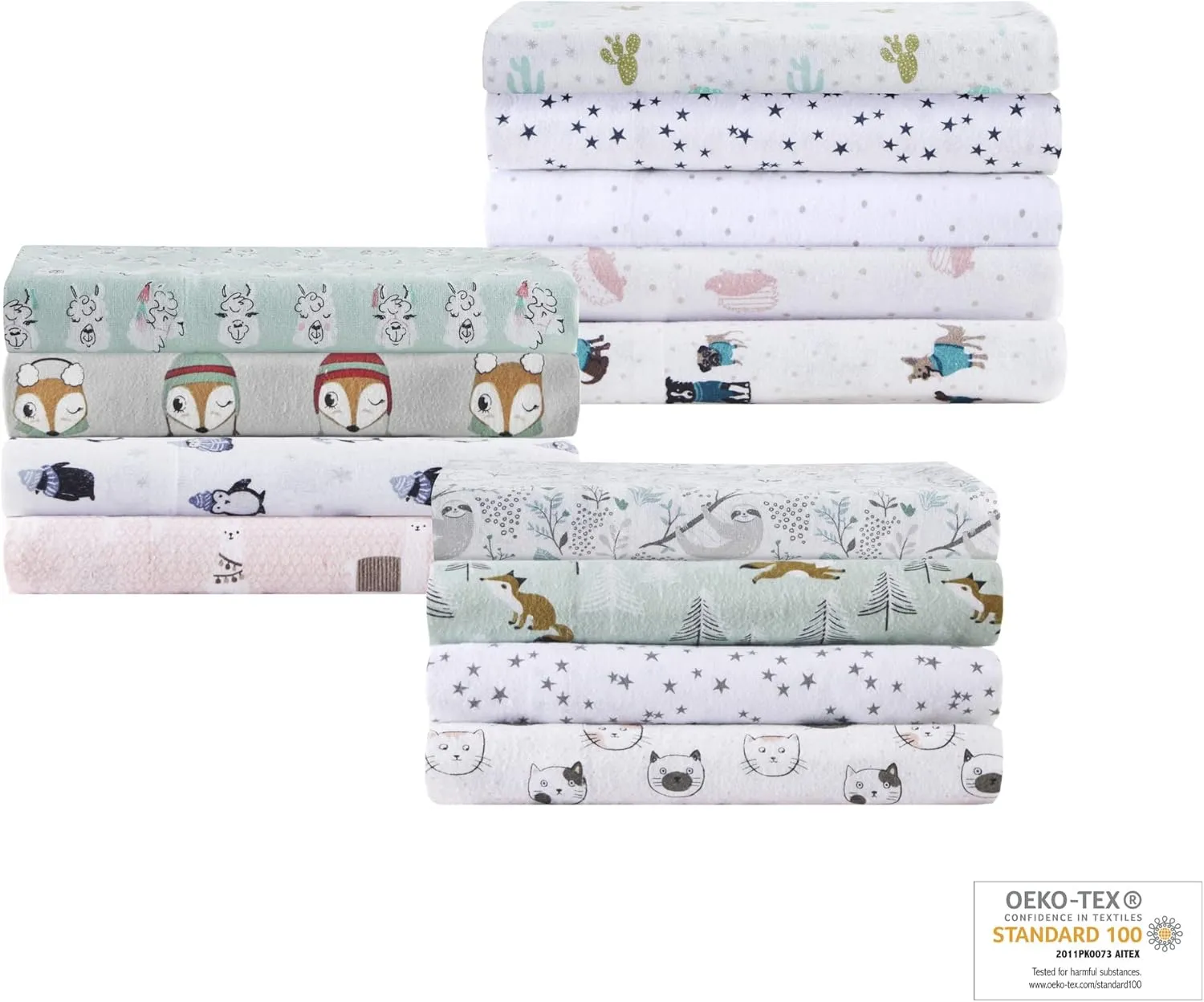 Intelligent Design Cozy Soft 100% Cotton Flannel Print Animals Stars Cute Warm, Ultra Soft Cold Weather Sheet Set Bedding, Twin XL, Grey Stars 3 Piece
