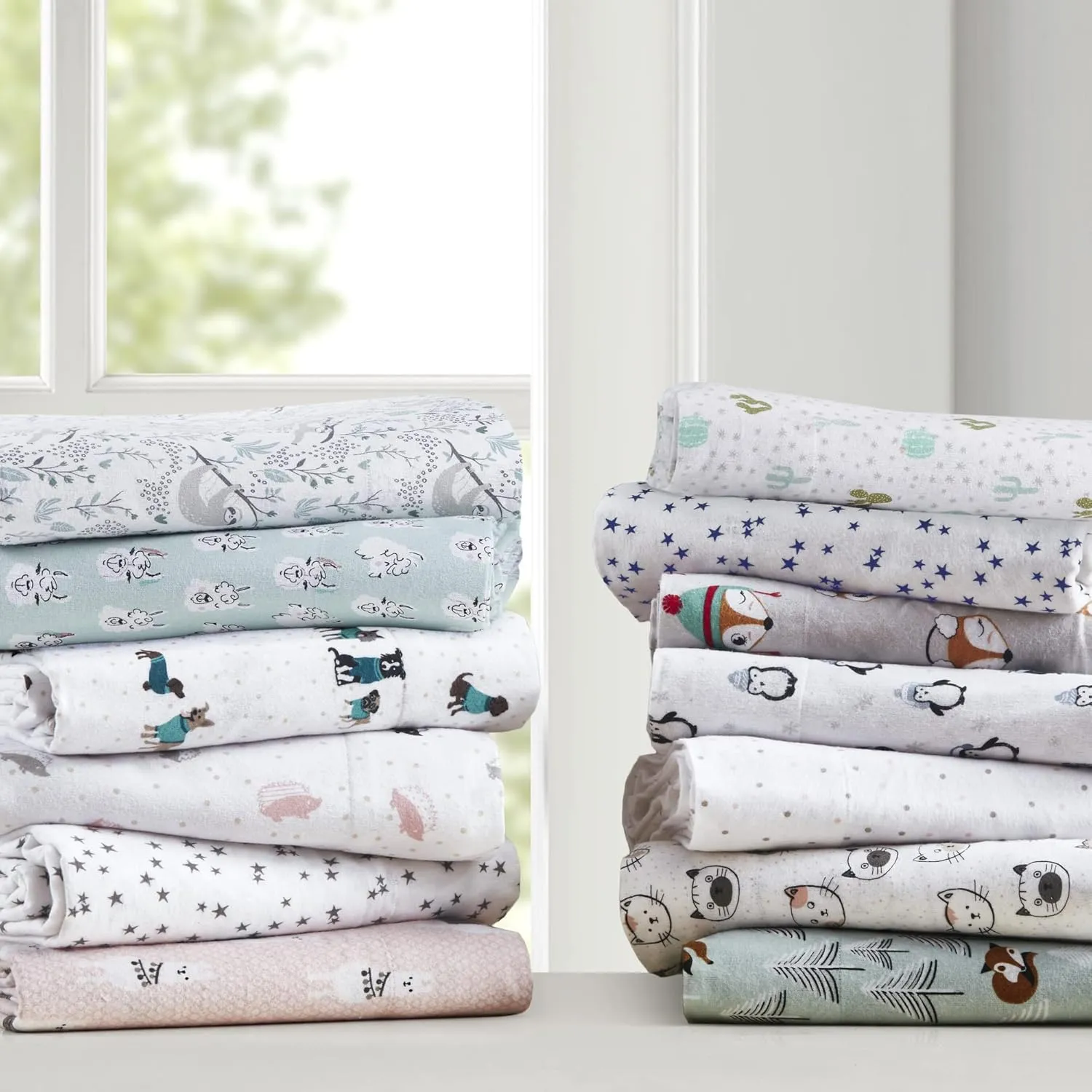 Intelligent Design Cozy Soft 100% Cotton Flannel Print Animals Stars Cute Warm, Ultra Soft Cold Weather Sheet Set Bedding, Twin XL, Grey Stars 3 Piece