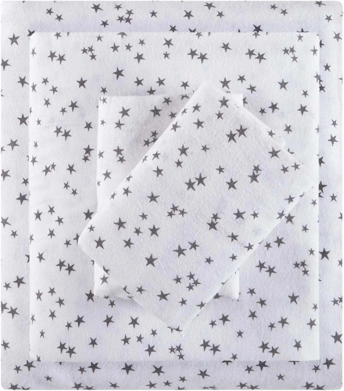 Intelligent Design Cozy Soft 100% Cotton Flannel Print Animals Stars Cute Warm, Ultra Soft Cold Weather Sheet Set Bedding, Twin XL, Grey Stars 3 Piece