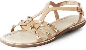 J. Adams Women's Strappy Flat Sandals with Gold Studs – Comfortable and Stylish Summer Footwear