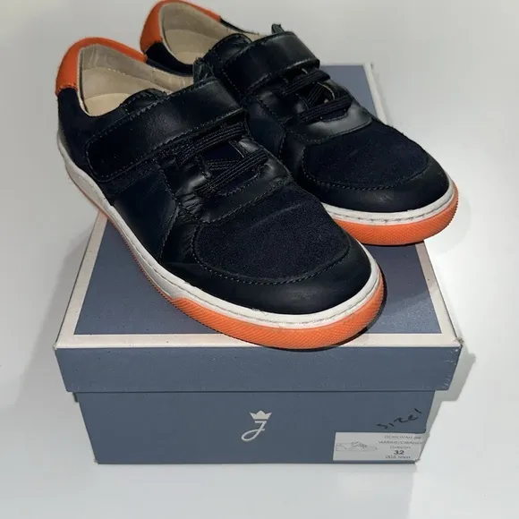 Jacadi Paris Leather Sneaker - Black/Orange 32 US Kids size 1