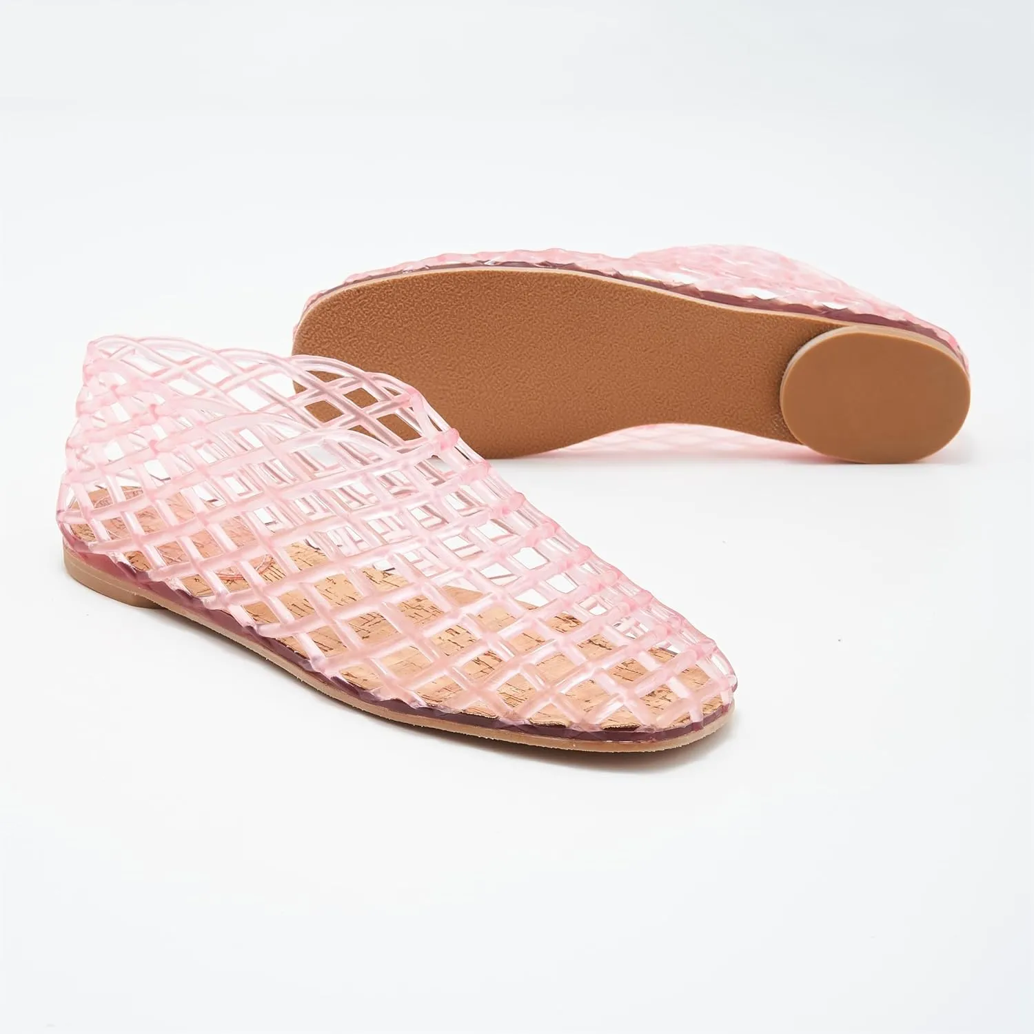 Jelly Mesh Ballet Flats for Women Clear Hollow Shoes Summer Beach Slip-on Ballerina PVC Jellies Shoes
