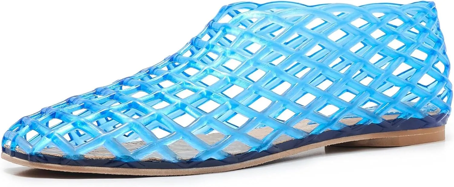 Jelly Mesh Ballet Flats for Women Clear Hollow Shoes Summer Beach Slip-on Ballerina PVC Jellies Shoes