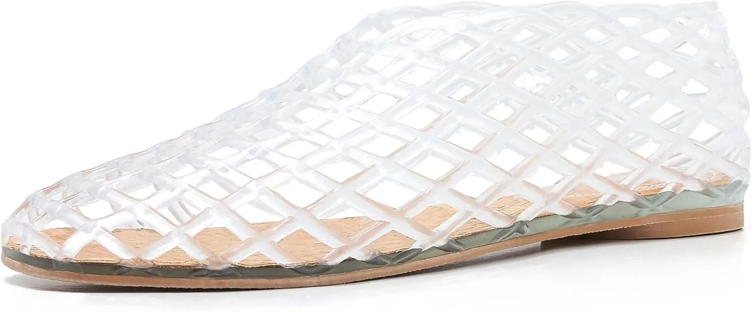 Jelly Mesh Ballet Flats for Women Clear Hollow Shoes Summer Beach Slip-on Ballerina PVC Jellies Shoes