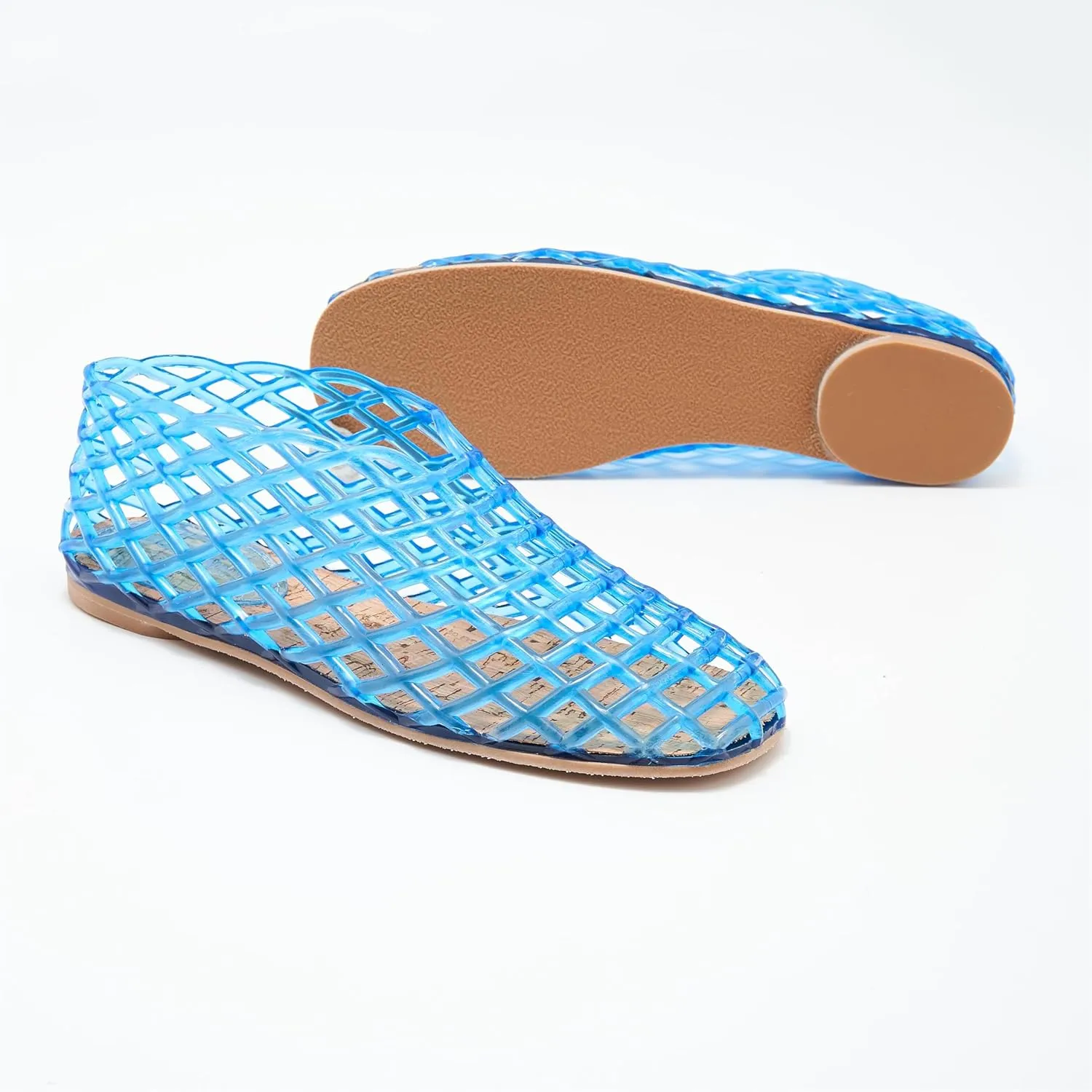 Jelly Mesh Ballet Flats for Women Clear Hollow Shoes Summer Beach Slip-on Ballerina PVC Jellies Shoes