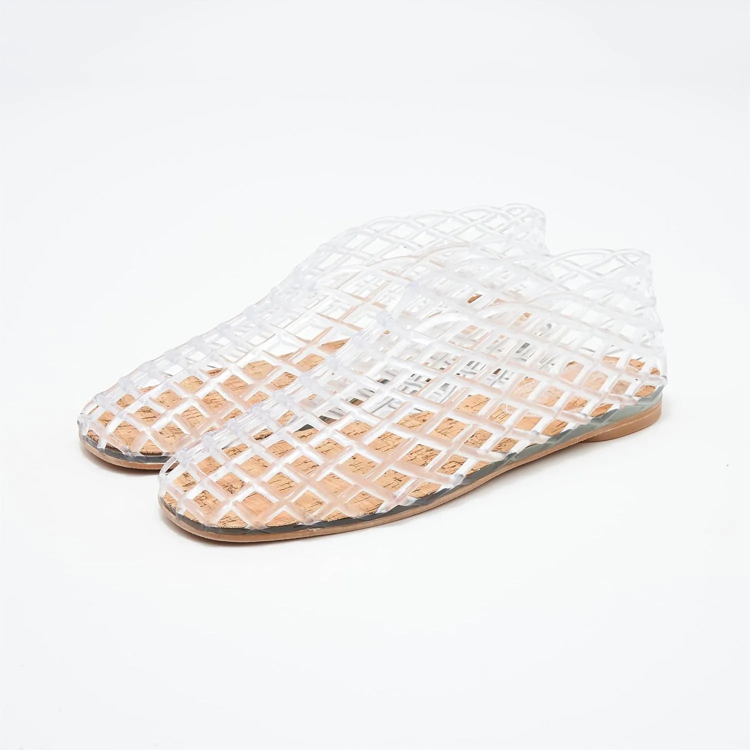Jelly Mesh Ballet Flats for Women Clear Hollow Shoes Summer Beach Slip-on Ballerina PVC Jellies Shoes