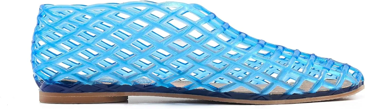 Jelly Mesh Ballet Flats for Women Clear Hollow Shoes Summer Beach Slip-on Ballerina PVC Jellies Shoes