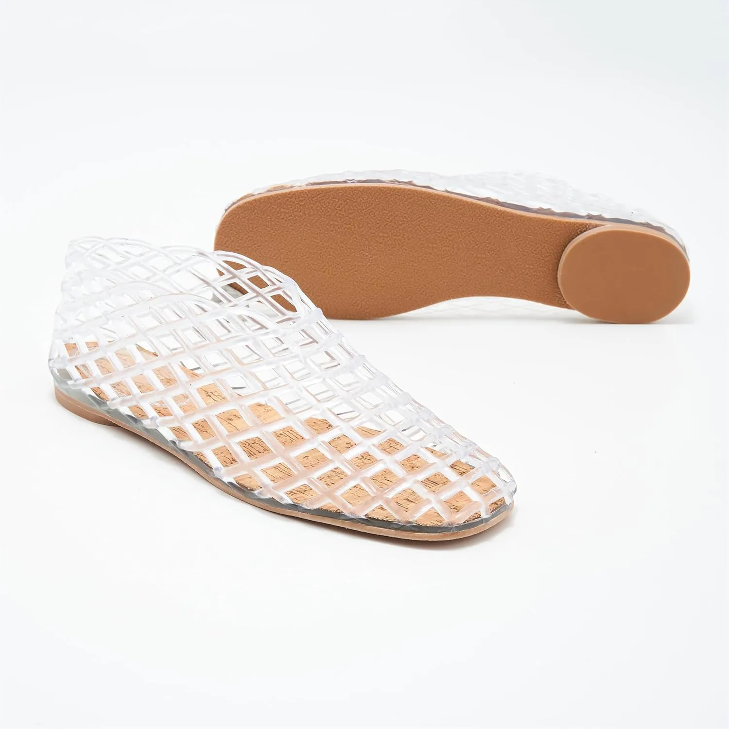 Jelly Mesh Ballet Flats for Women Clear Hollow Shoes Summer Beach Slip-on Ballerina PVC Jellies Shoes
