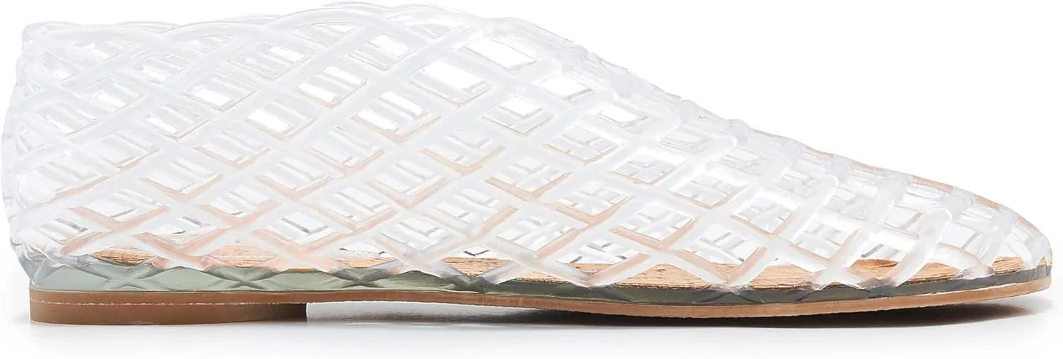 Jelly Mesh Ballet Flats for Women Clear Hollow Shoes Summer Beach Slip-on Ballerina PVC Jellies Shoes